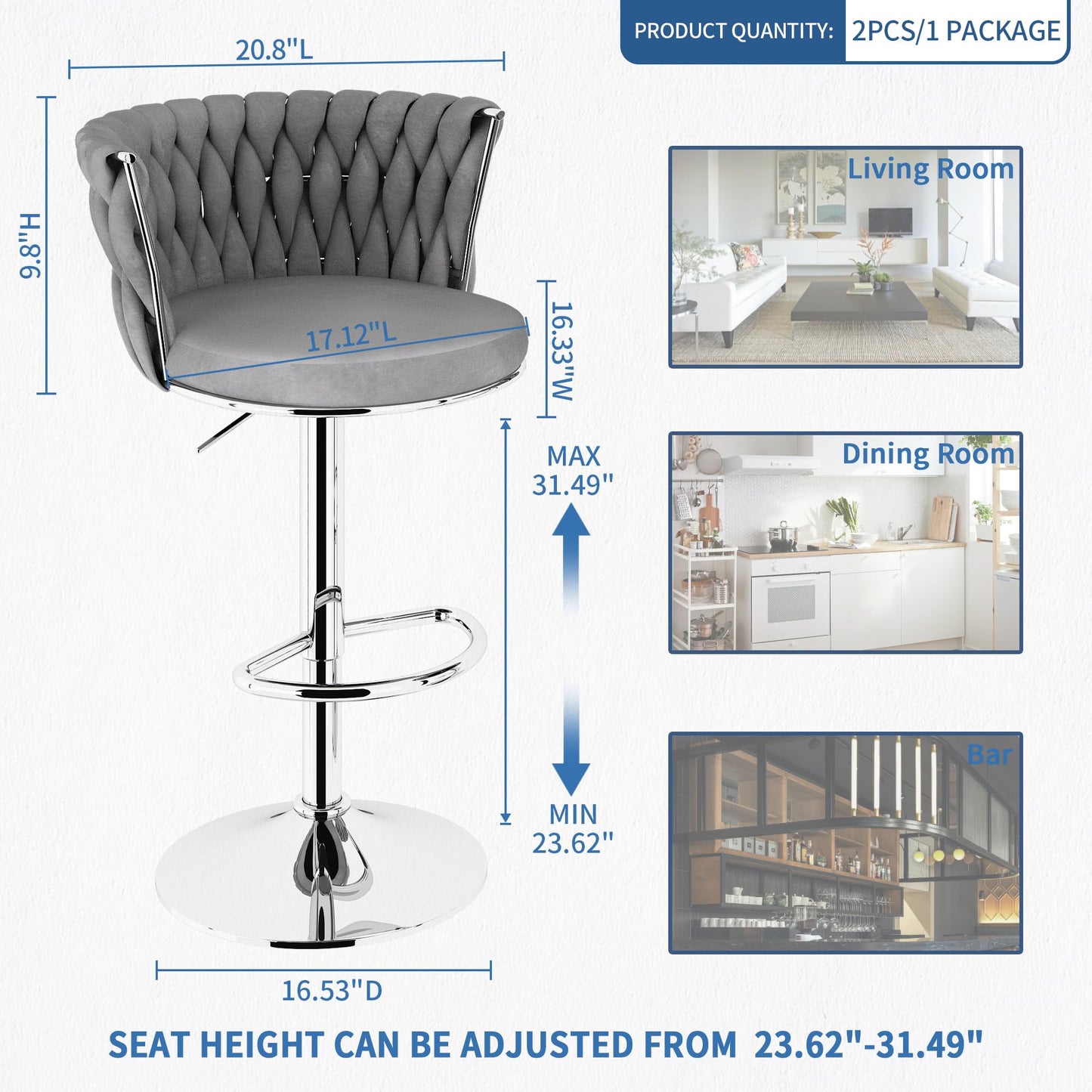 AWQM Bar Stool Set Velvet Swivel Chair