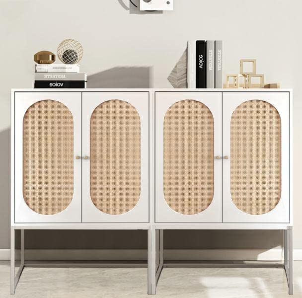 AWQM Rattan Sideboard Buffet Cabinet 2-Piece Set with Door Storage
