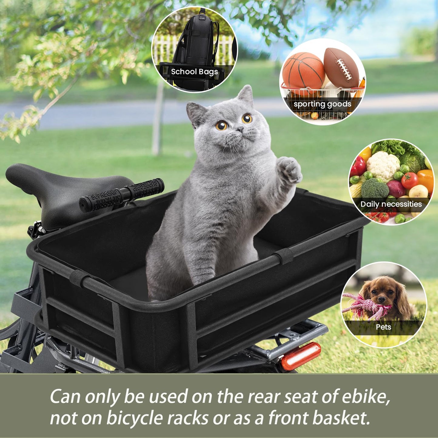 AWQM Large E-bike Rear Basket, Waterproof Metal E-bike Basket