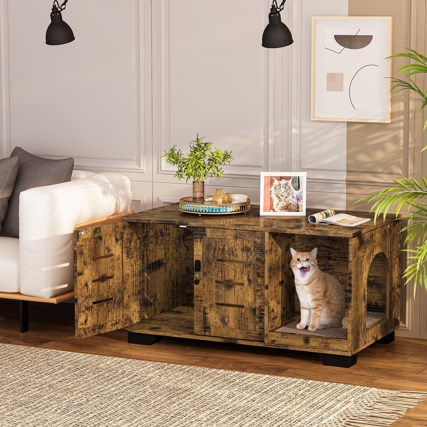 AWQM cat litter box shell, hidden cat litter box furniture