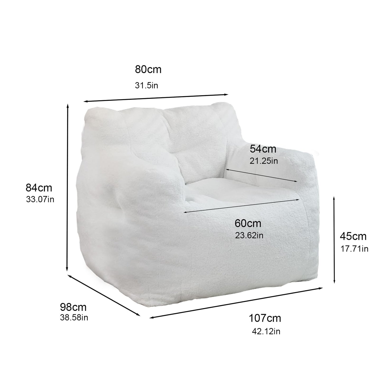 AWQM Padded Giant Bean Bag Chair, Giant Fluffy Faux Fur Bean Bag Lounger