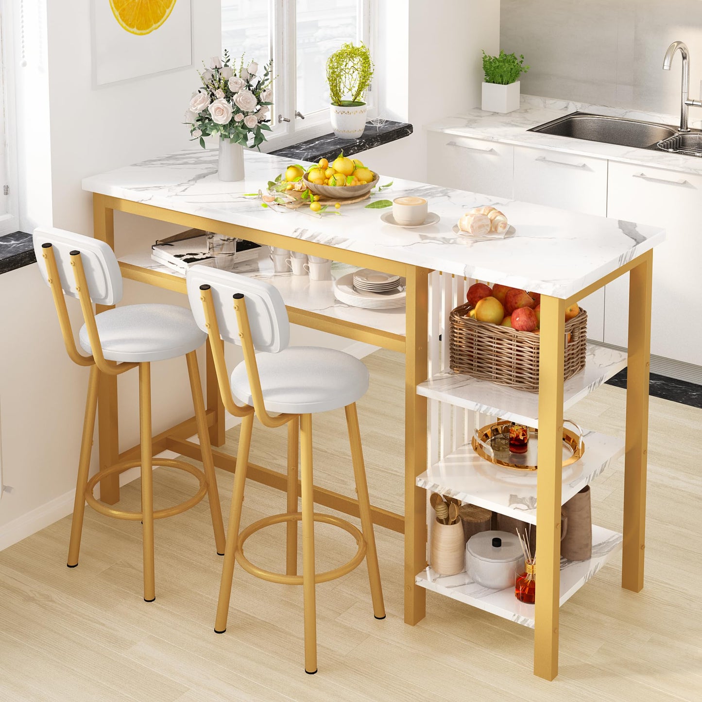 AWQM 2 Person Kitchen Bar High Table and Chairs, 2 Person Dining Table