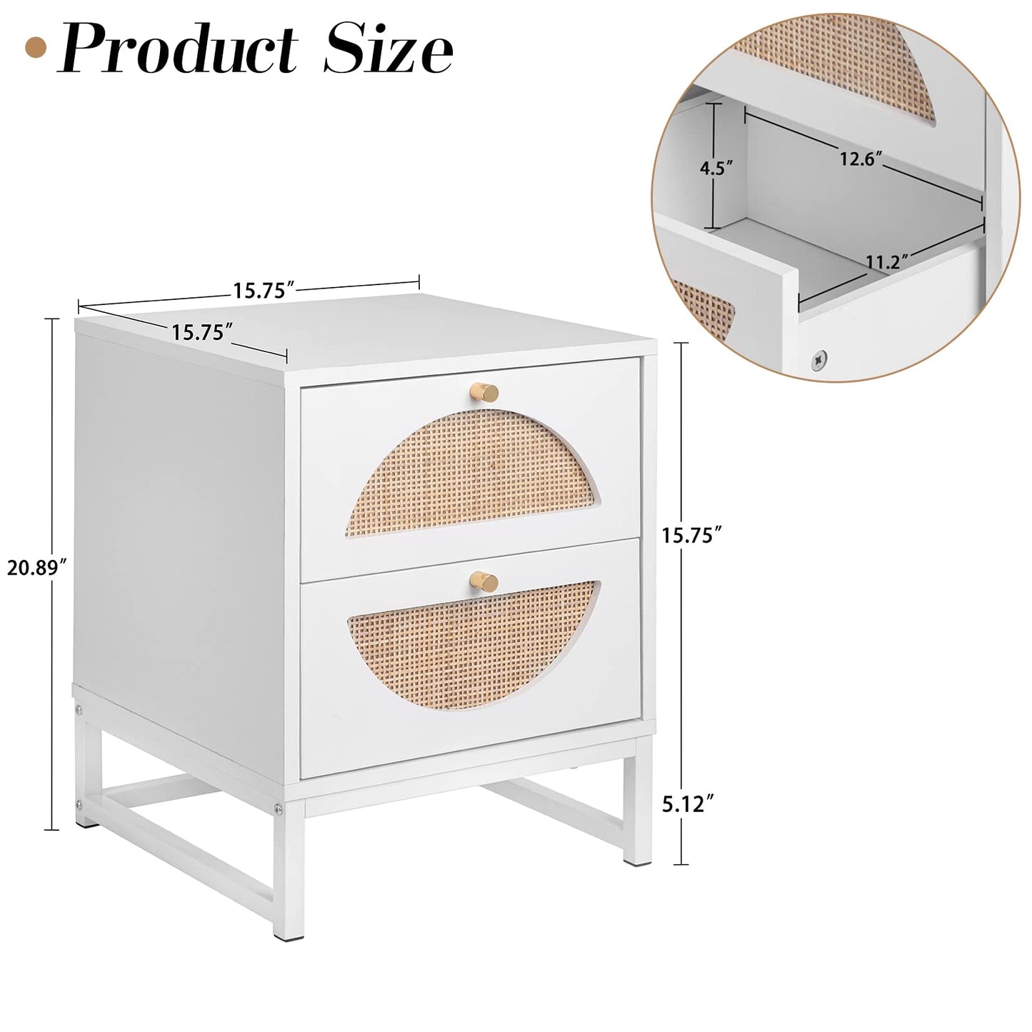 AWQM Rattan bedside table (set of 2), wooden coffee table