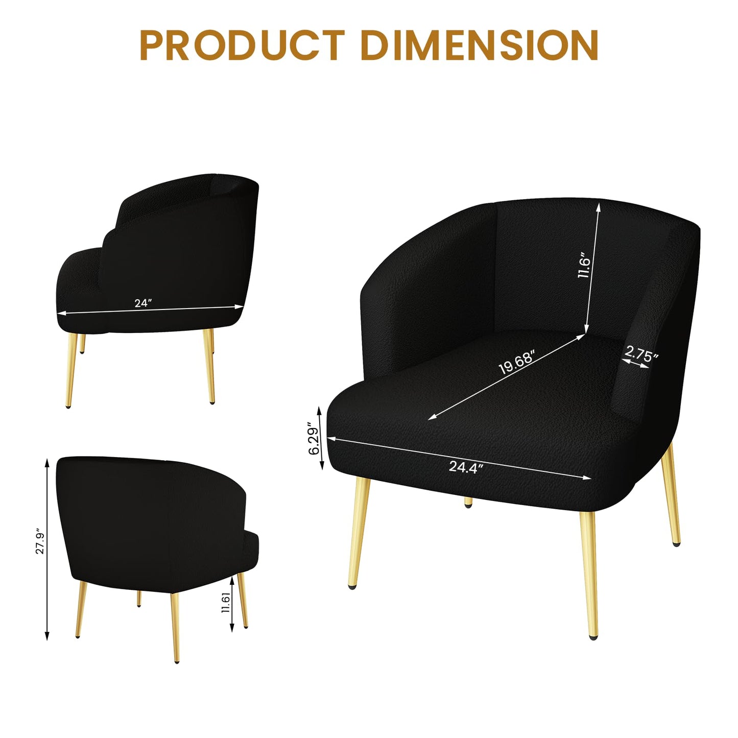 AWQM Sofa Chair with Armrests and Gold Legs