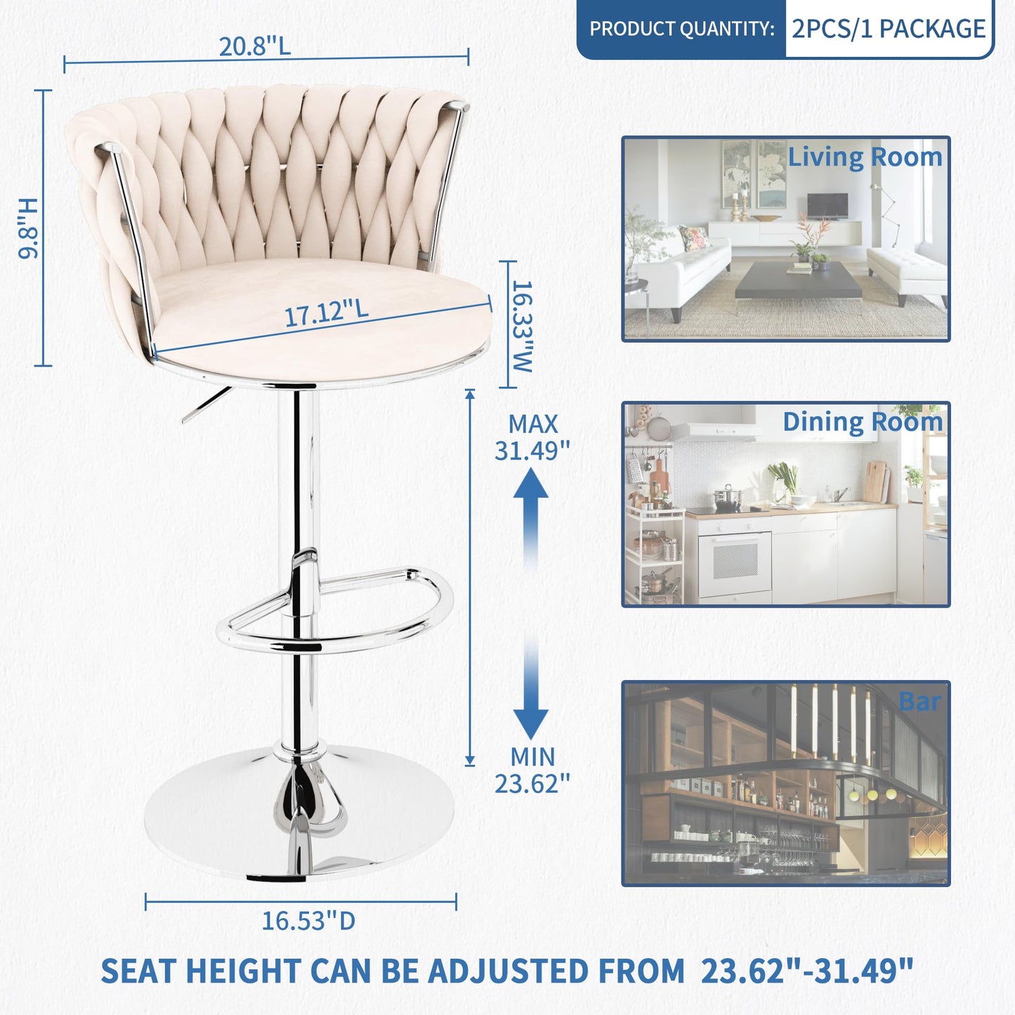 AWQM Bar Stool Set Velvet Swivel Chair