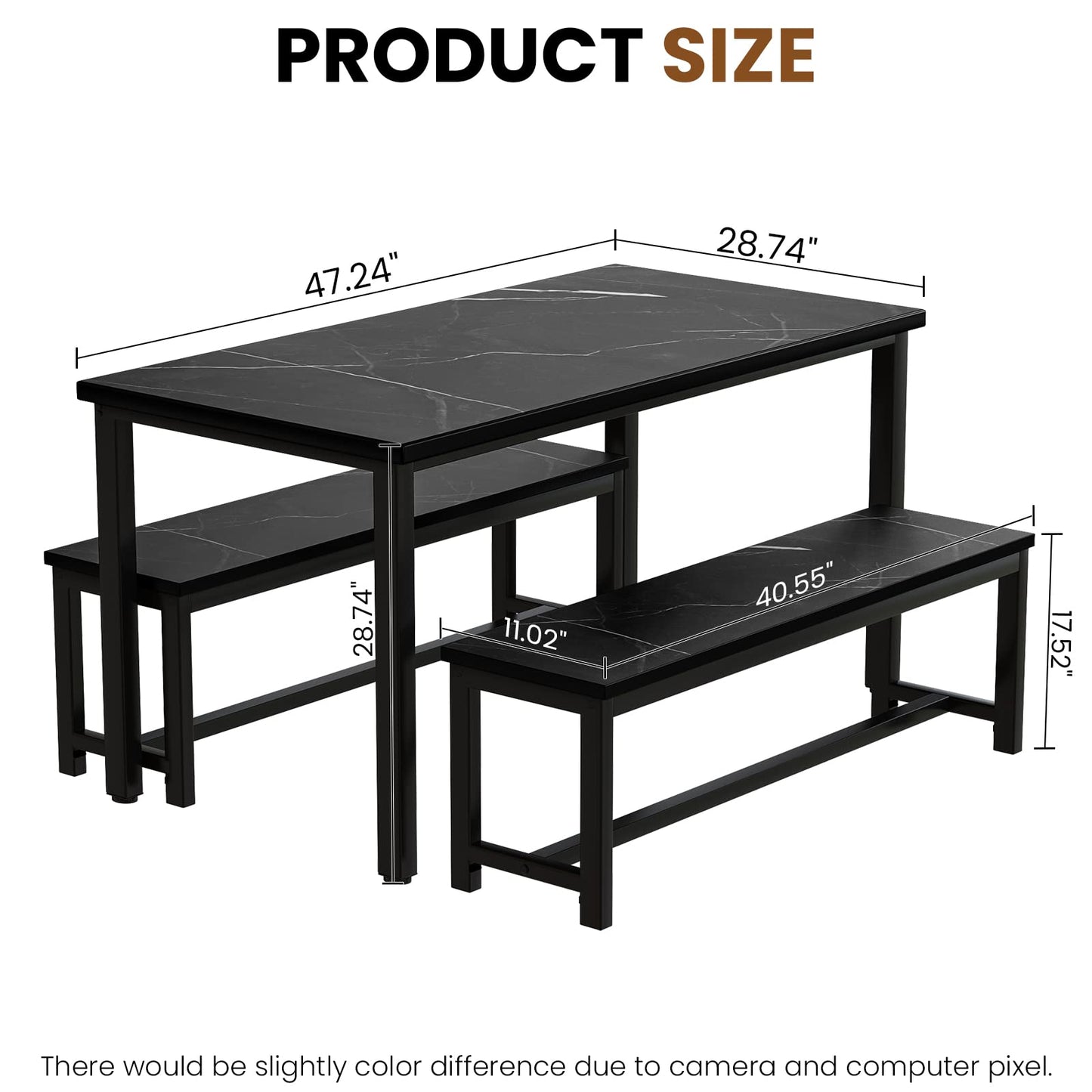 AWQM 47" Dining Table with Bench, Dining Table Set for 4-6 People
