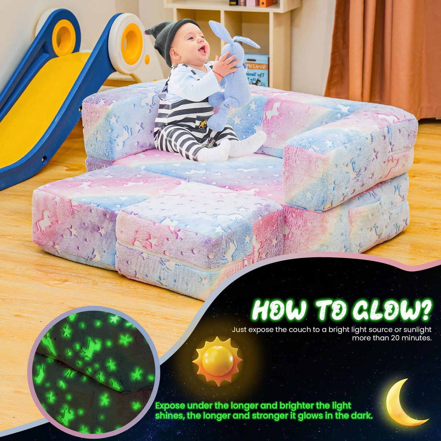 AWQM Foldable modular children's play sofa, glow-in-the-dark children's play sofa