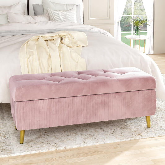 AWQM Tufted Storage Ottoman, Velvet Upholstered Storage Ottoman