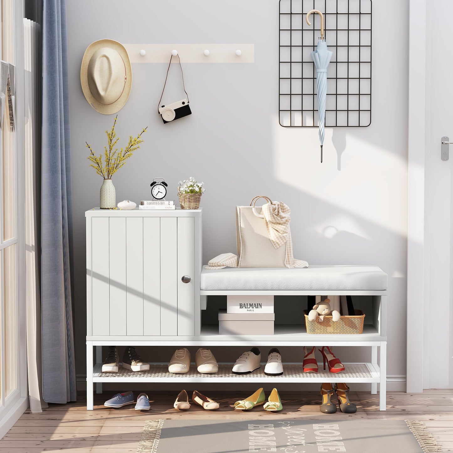 AWQM Modern Shoe Stool with Removable Upholstery and Cabinet Entryway Stool