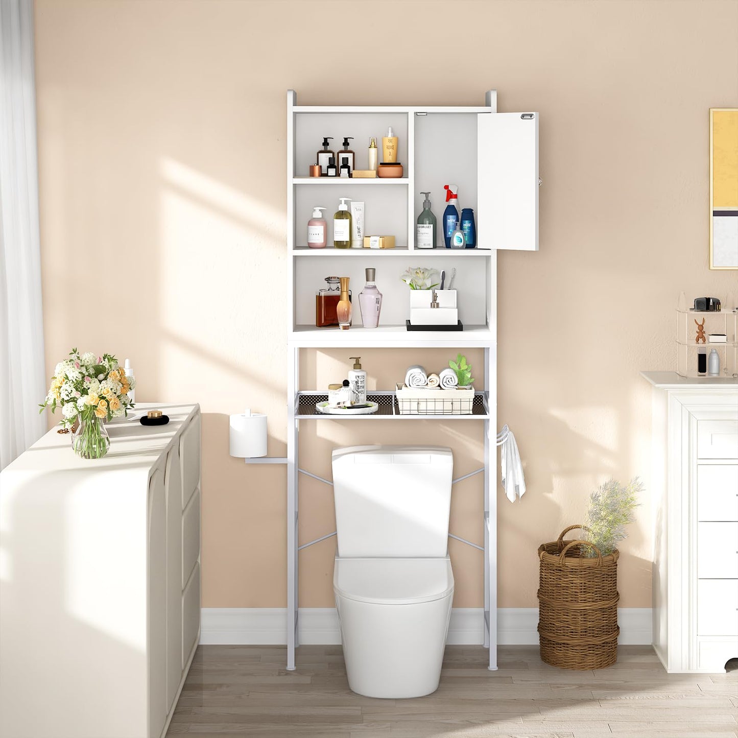 AWQM Wooden Single Door Above Toilet Space Saver Cabinet