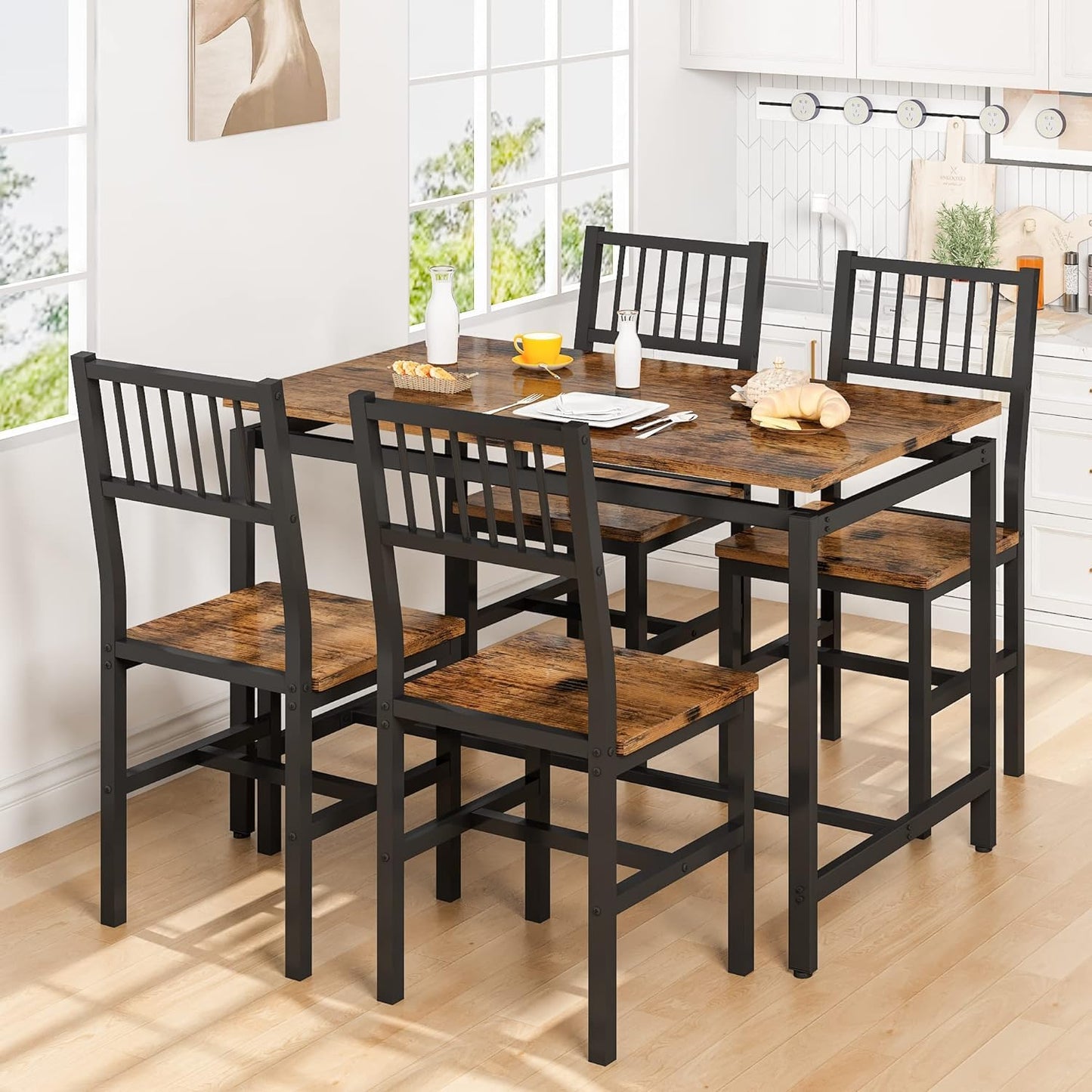 AWQM Industrial Dining Set Kitchen Table and Chairs for 4