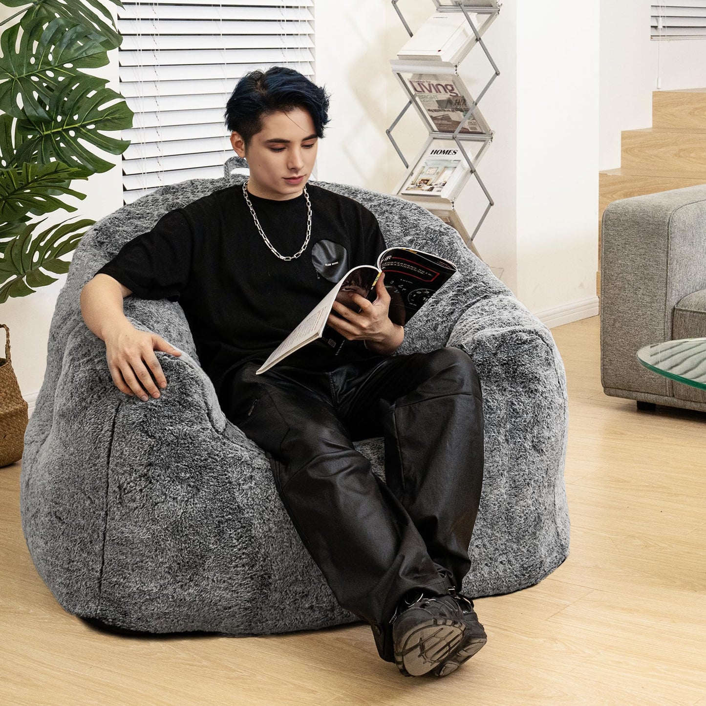 AWQM Giant Bean Bag Chair Stuffed Bean Bag Sofa with Stuffing