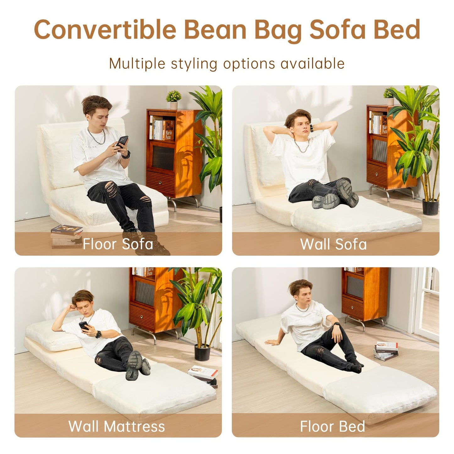 AWQM Bean Bag Bed Folding Sofa Bed, T Shape Folding Mattress