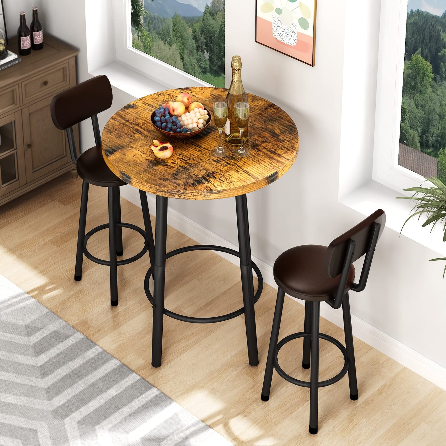AWQM  Industrial Wooden Pub Dining Set of 3, Modern Pub Table for Two