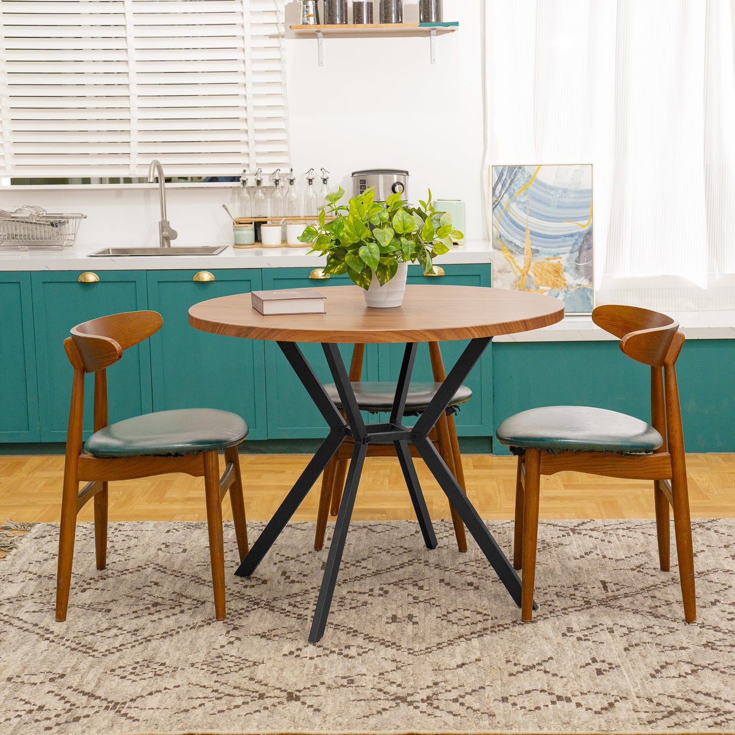 AWQM Mid-Century Modern Round Kitchen Dining Table for 4