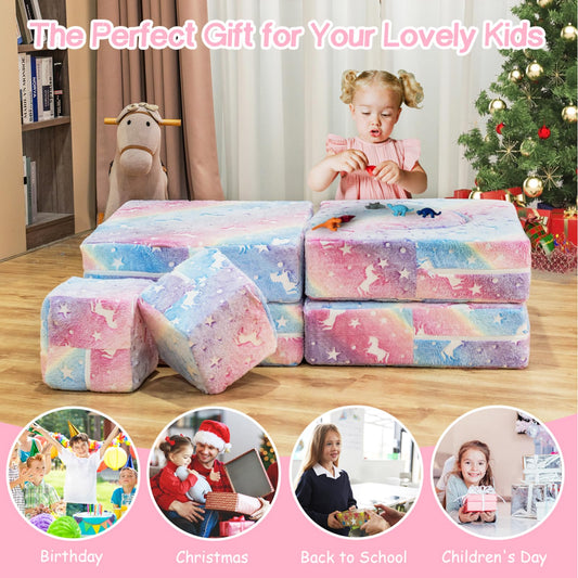 AWQM Glow-in-the-Dark Children's Sofa 8-Piece Set Modular Children's Play Sofa