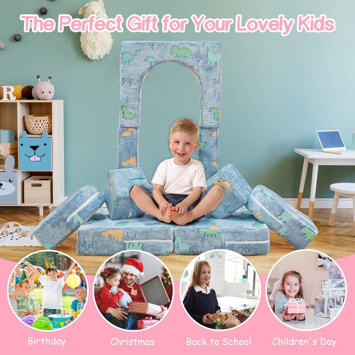 AWQM Glow-in-the-Dark Children's Sofa 8-Piece Set Modular Children's Play Sofa