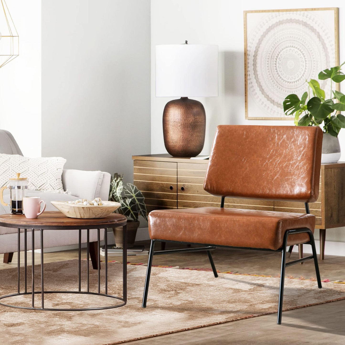 AWQM Mid-Century Modern Leather Armless Chair
