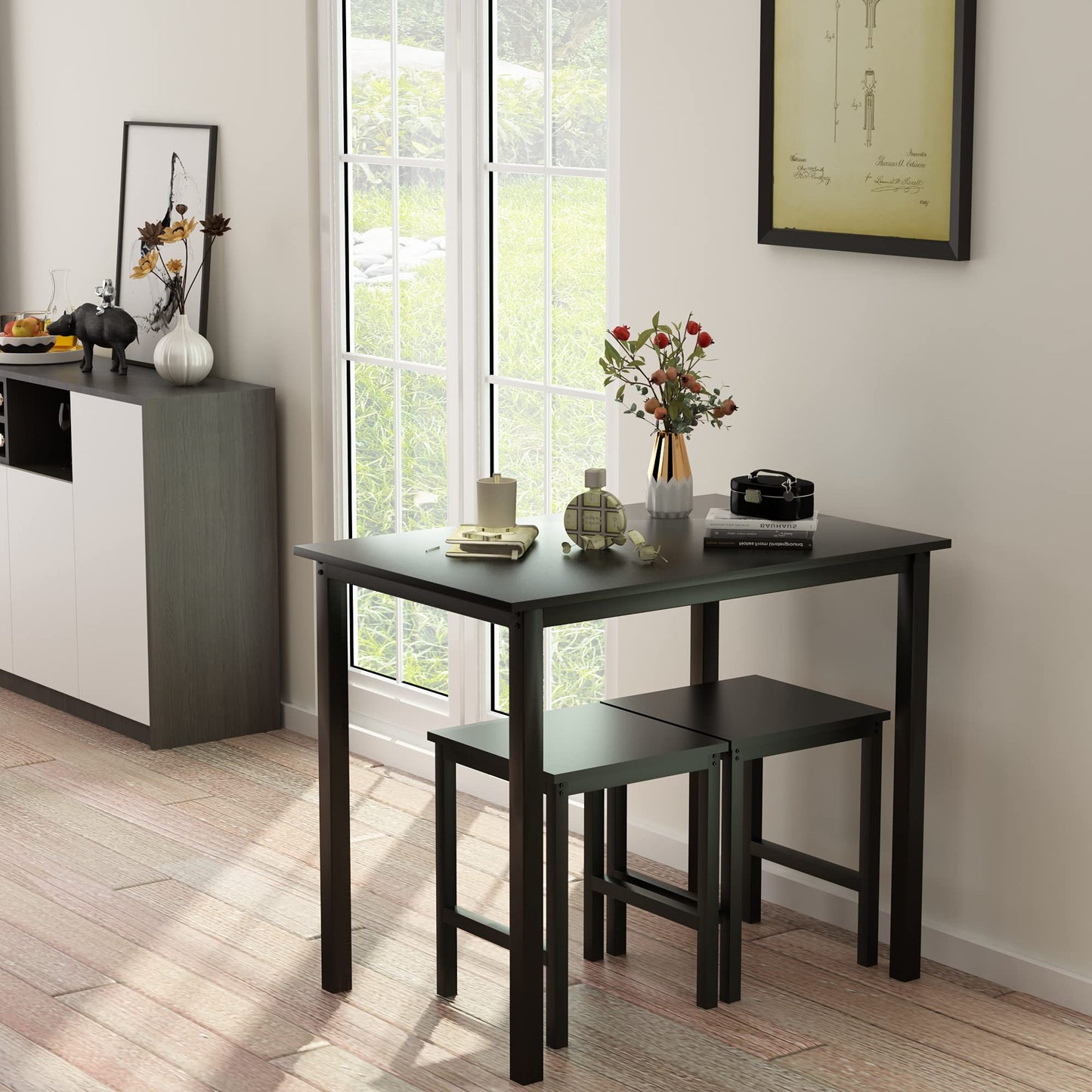 AWQM 3-Piece, Small Dining Table and 2 Stools, Kitchen Breakfast Table Set