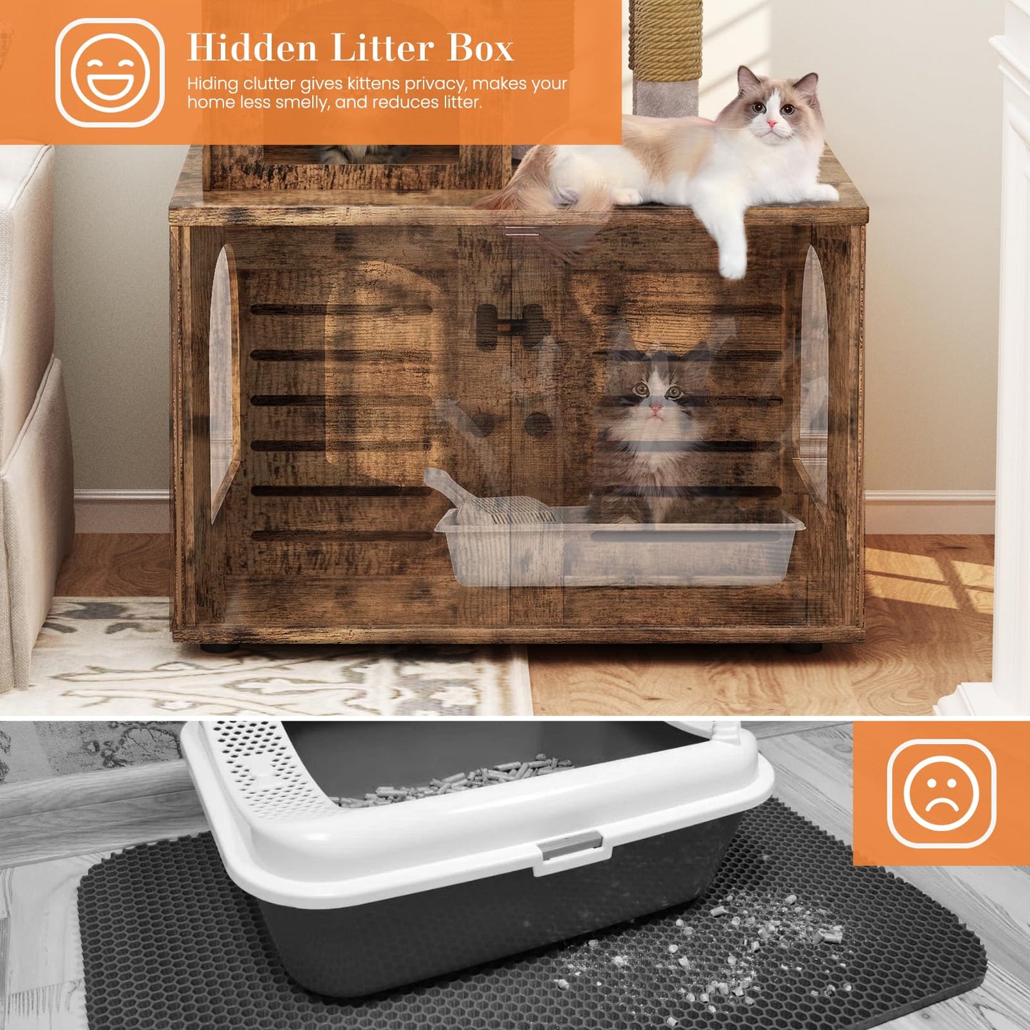 AWQM Cat Tree with Litter Box Enclosure Partition Hidden Litter Box