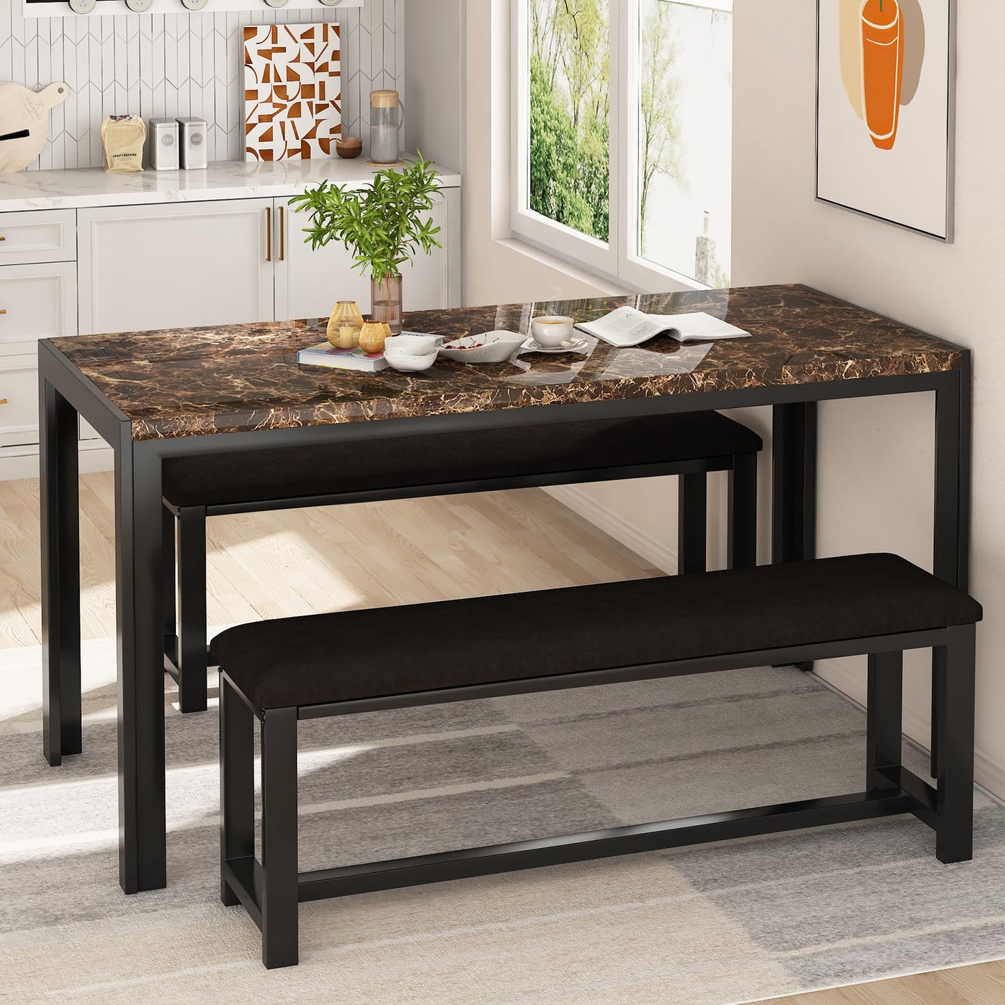 AWQM Marble Dining Table Set for 4 for 4 people