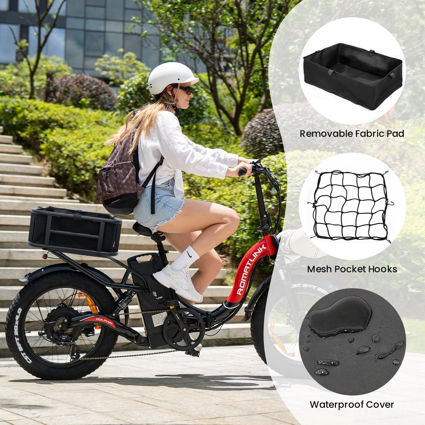 AWQM Large E-bike Rear Basket, Waterproof Metal E-bike Basket