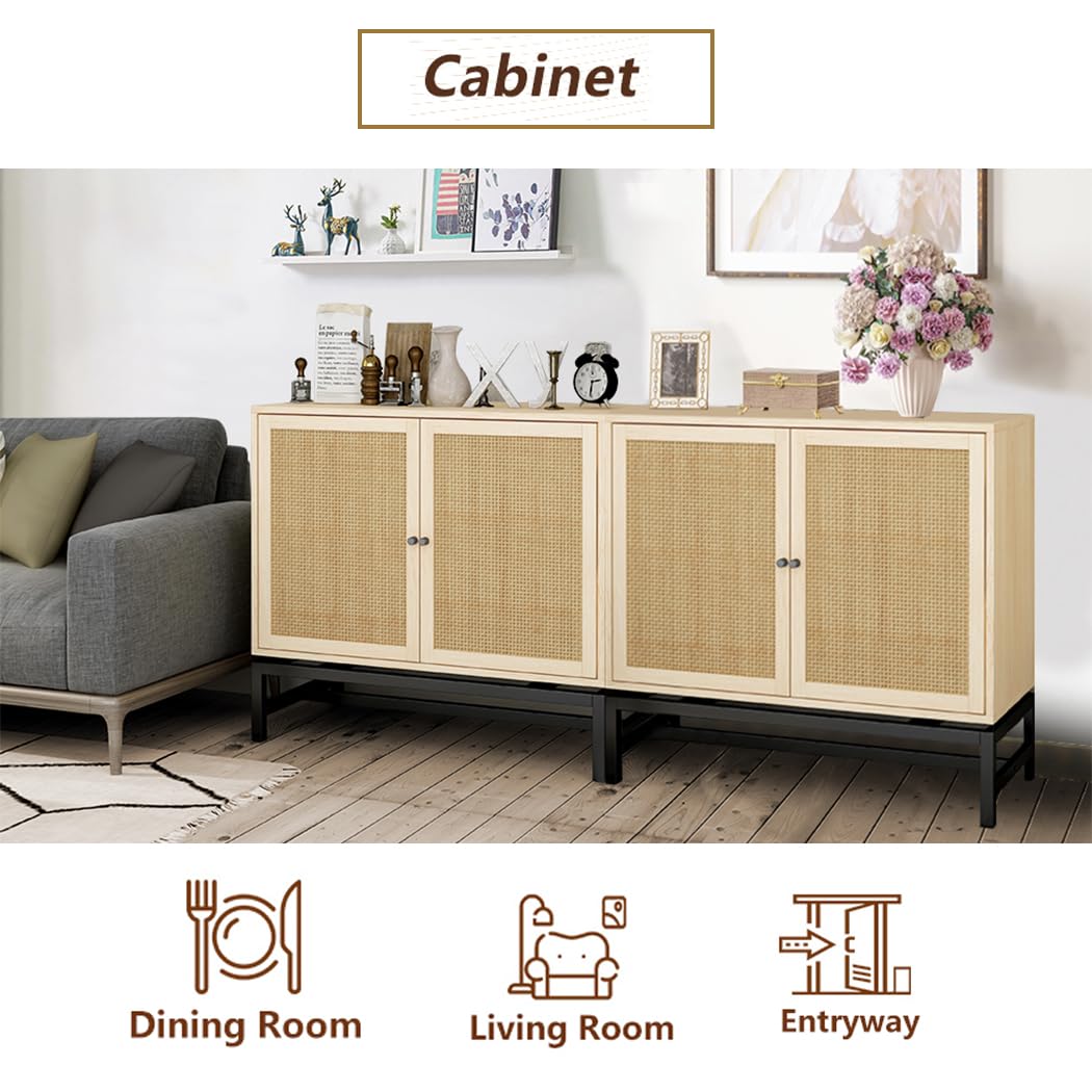 AWQM Storage Sideboard Natural Rattan Door Storage Cabinet (Set of 2)
