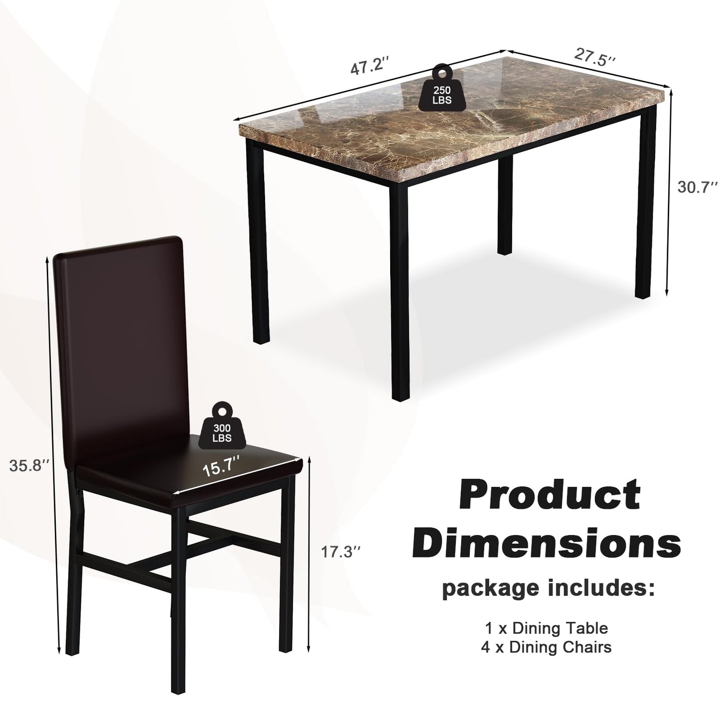 AWQM Modern Marble 4 Seater Dining Table and Chairs