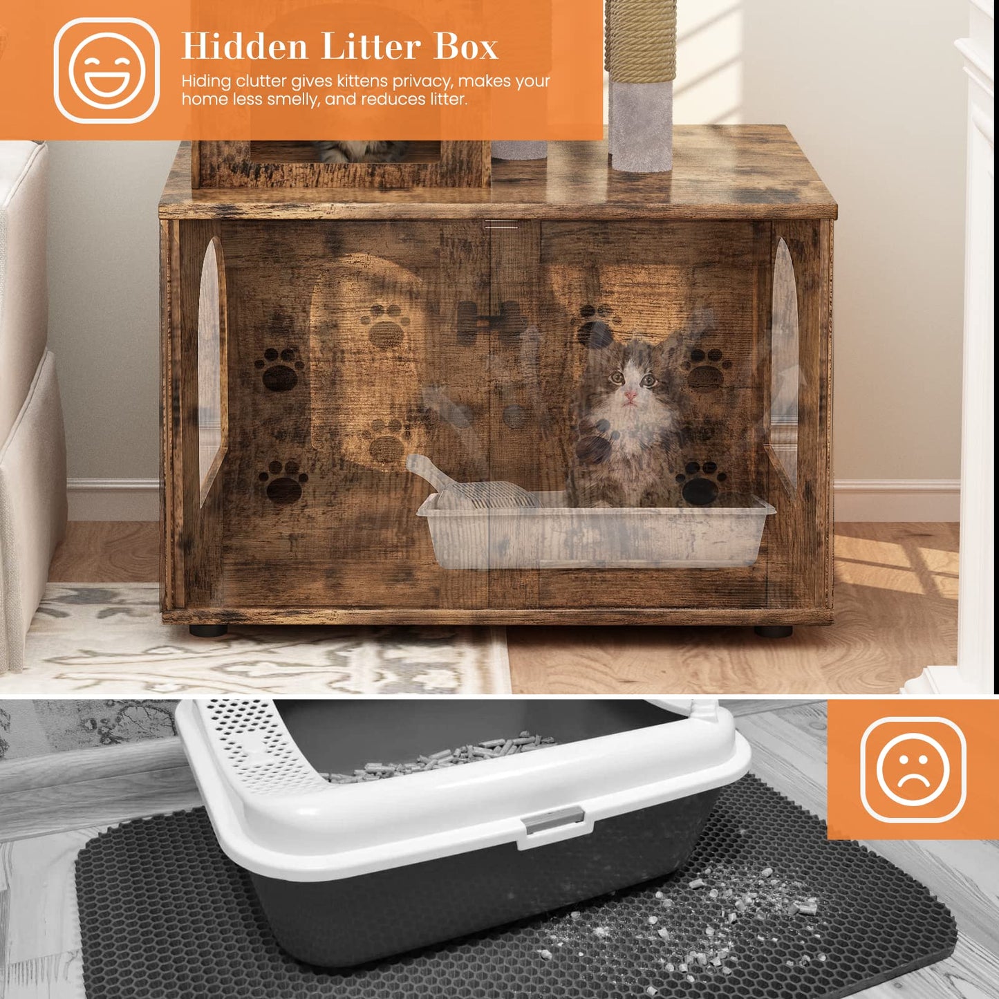 AWQM Cat Tree with Litter Box Enclosure, Bulkhead Concealed Litter Box