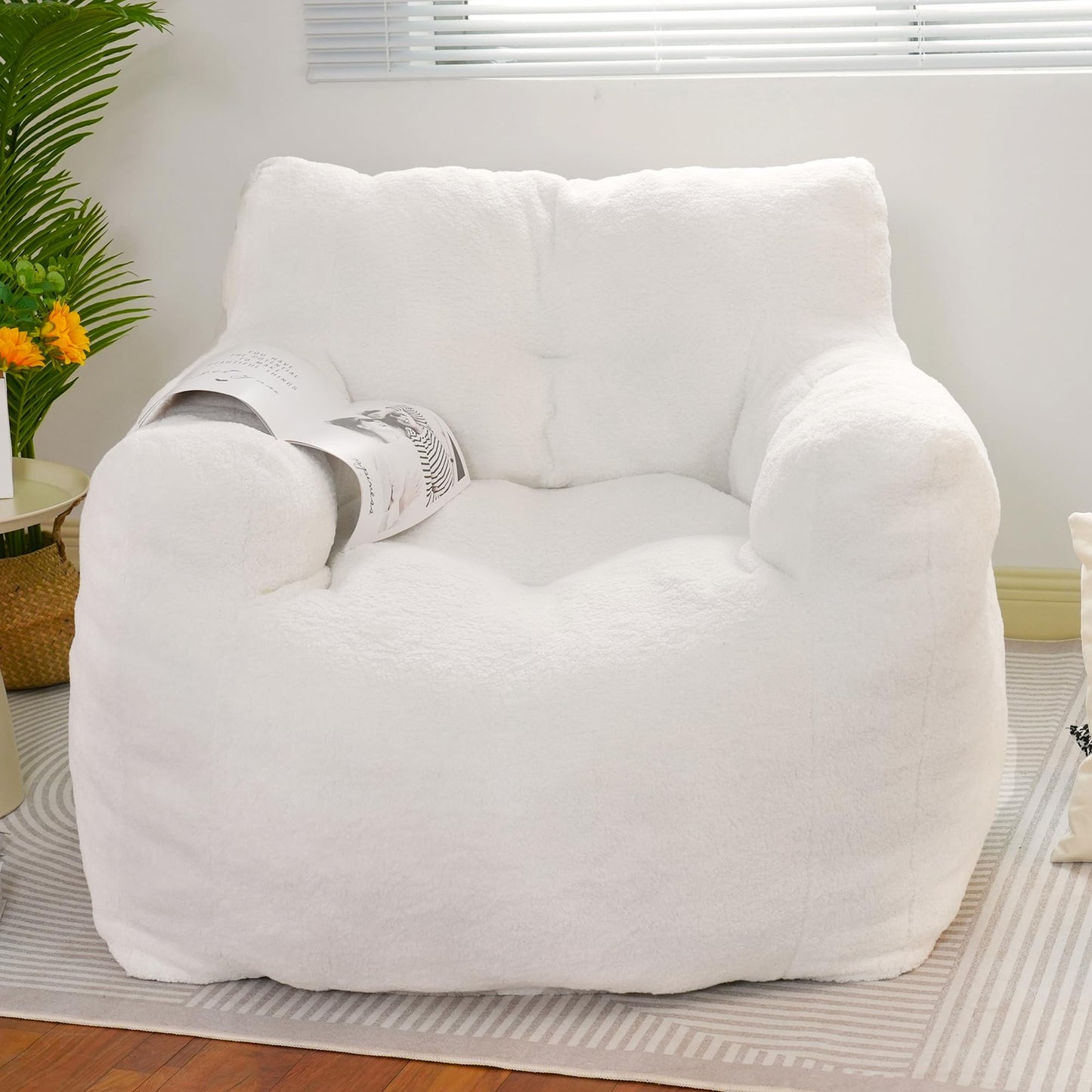 AWQM adult bean bag chair, fur bean bag sofa, memory foam large bean bag chair
