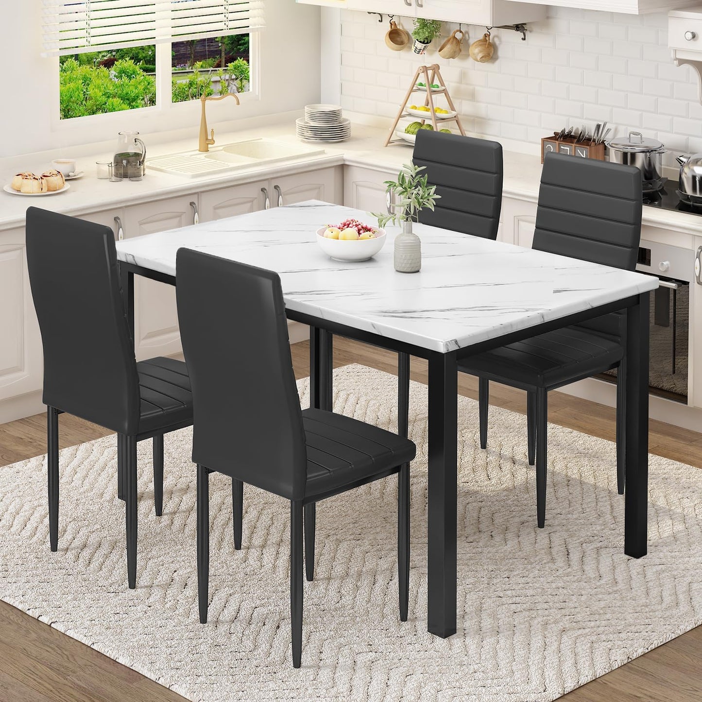 AWQM Faux Marble Dining Table and Chairs Set,4 Dining Table and Chairs