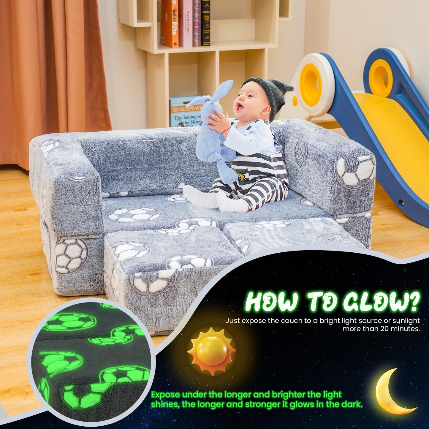 AWQM Foldable modular children's play sofa, glow-in-the-dark children's play sofa