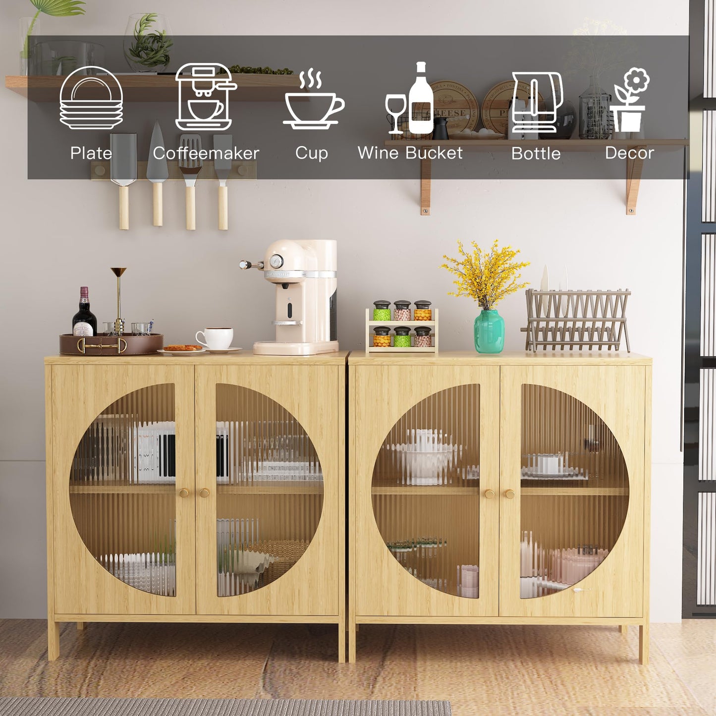 AWQM glass door 2-piece decorative storage cabinet kitchen sideboard