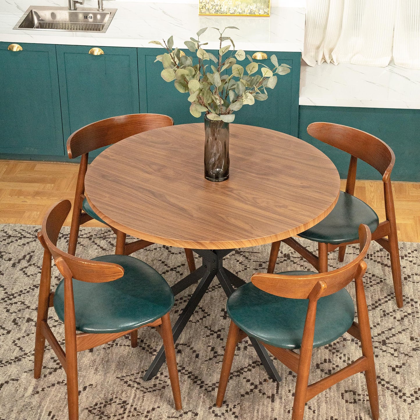 AWQM Industrial Round Dining Table, Dining Table for 4