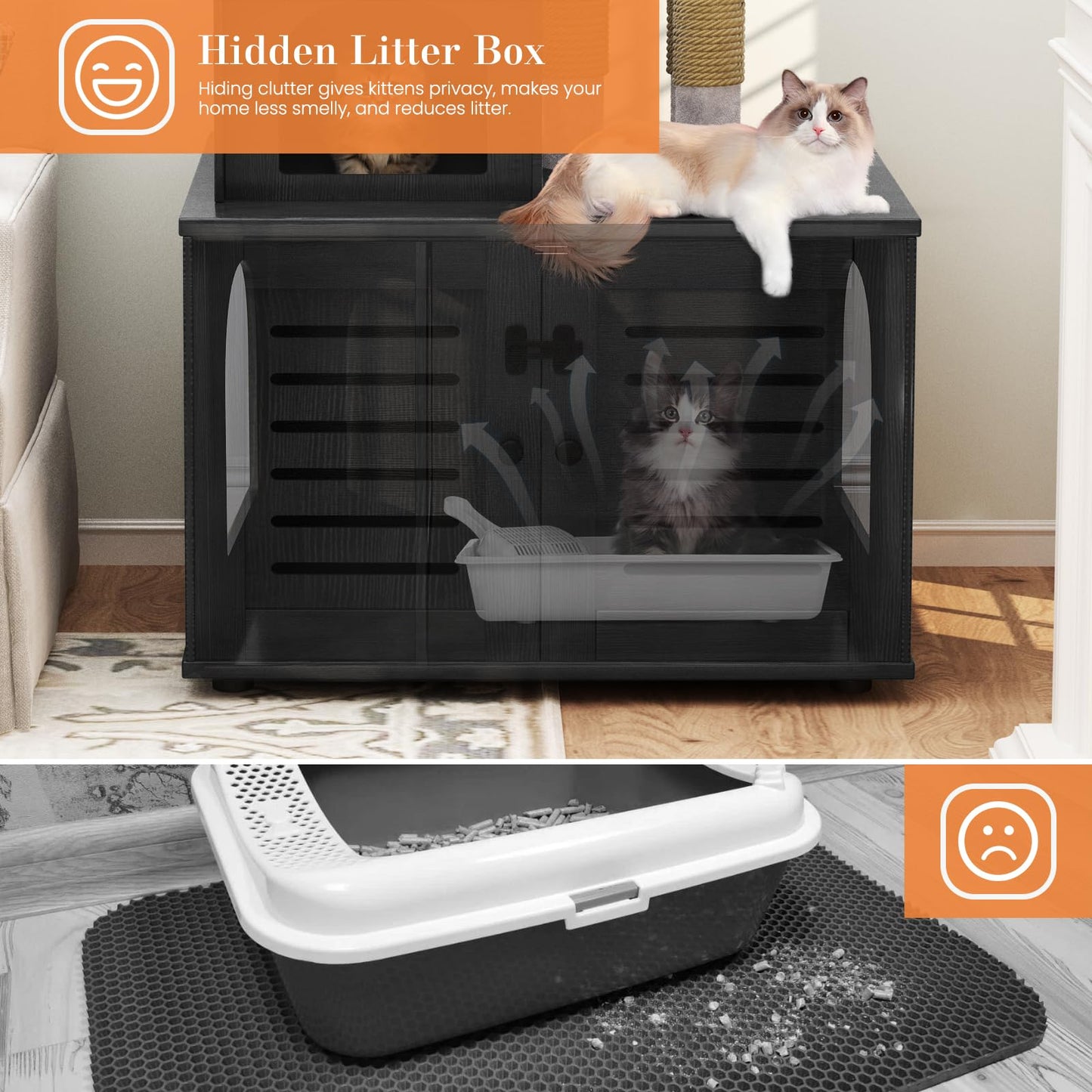 AWQM Cat Tree with Litter Box Enclosure Partition Hidden Litter Box