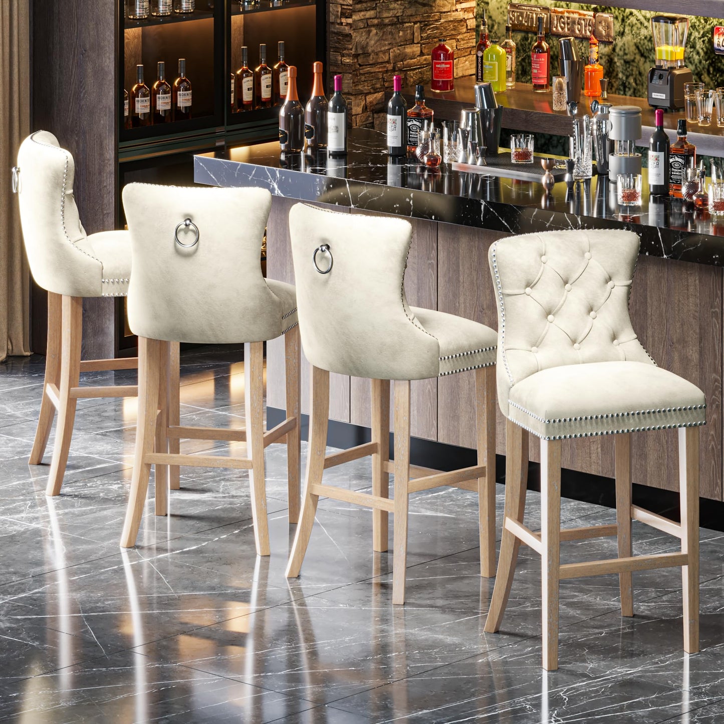 AWQM Velvet Tufted Counter Height Bar Stool Set of 4