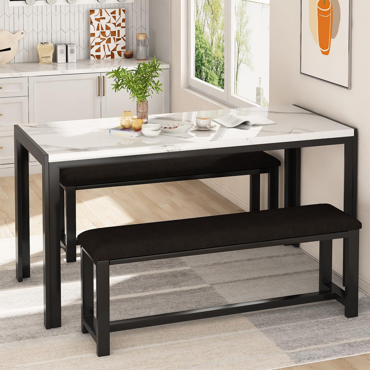 AWQM Marble Dining Table Set for 4 for 4 people