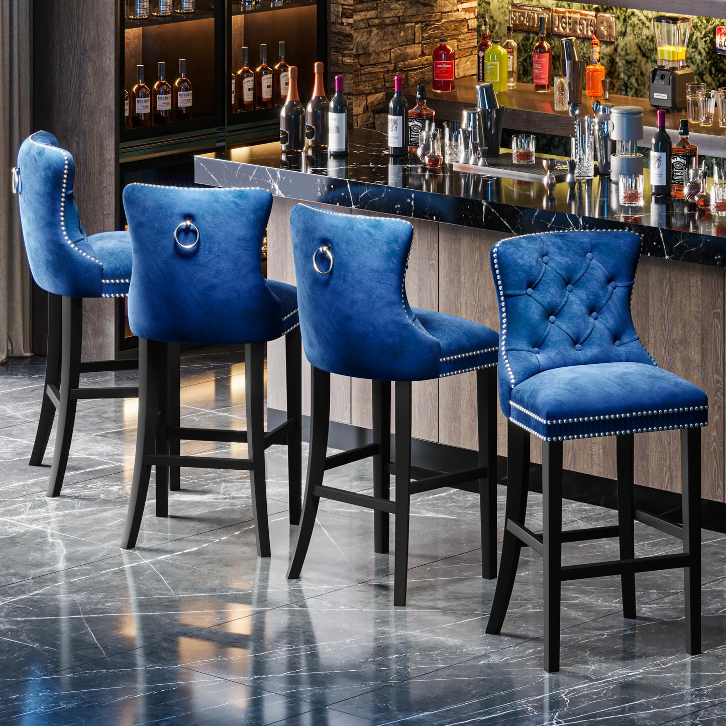 AWQM Velvet Tufted Counter Height Bar Stool Set of 4