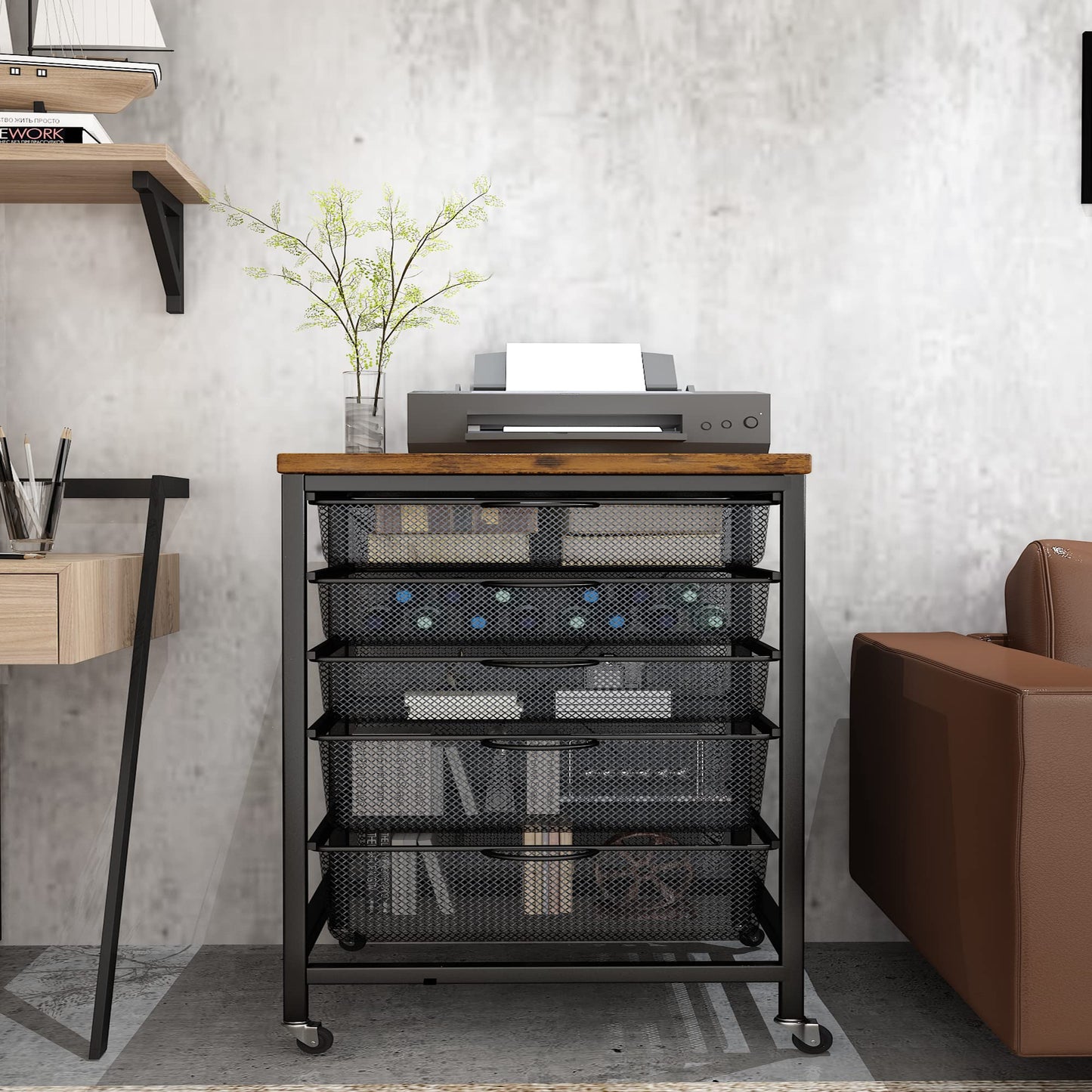 AWQM  Rolling File Organizer, 5-Drawer Cart Organizer with Lockable Rollers