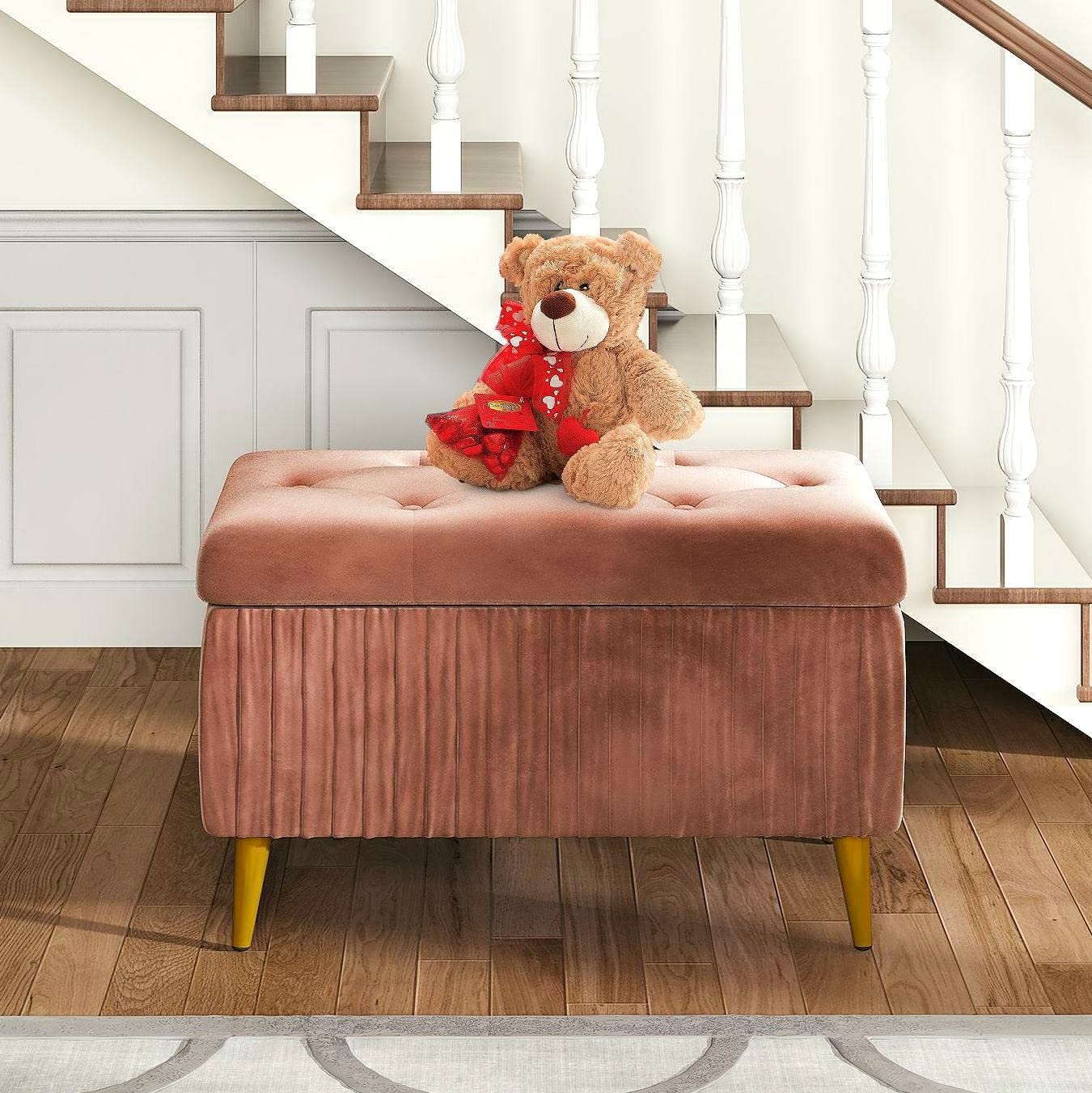 AWQM Tufted Storage Ottoman, Velvet Upholstered Storage Ottoman