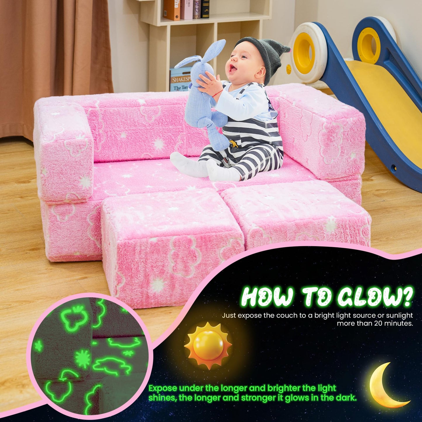 AWQM Foldable modular children's play sofa, glow-in-the-dark children's play sofa