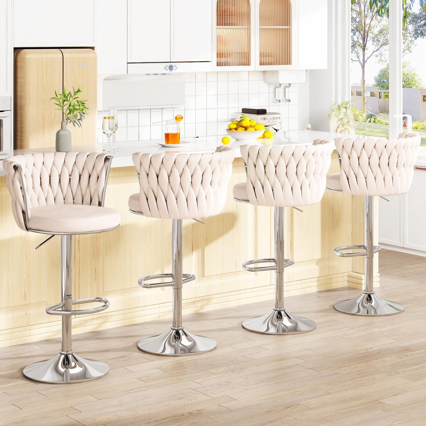AWQM Bar Stool Set Velvet Swivel Chair