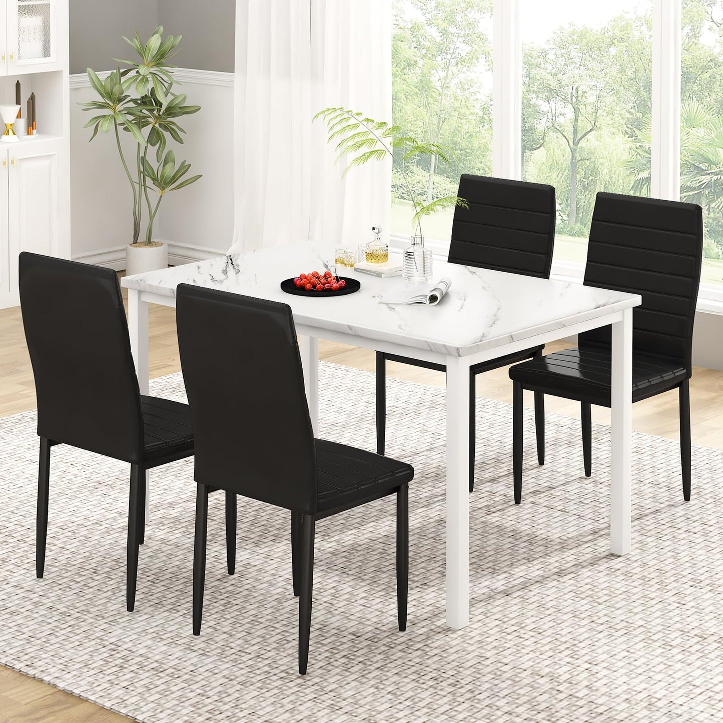 AWQM Faux Marble Dining Table and Chairs Set,4 Dining Table and Chairs