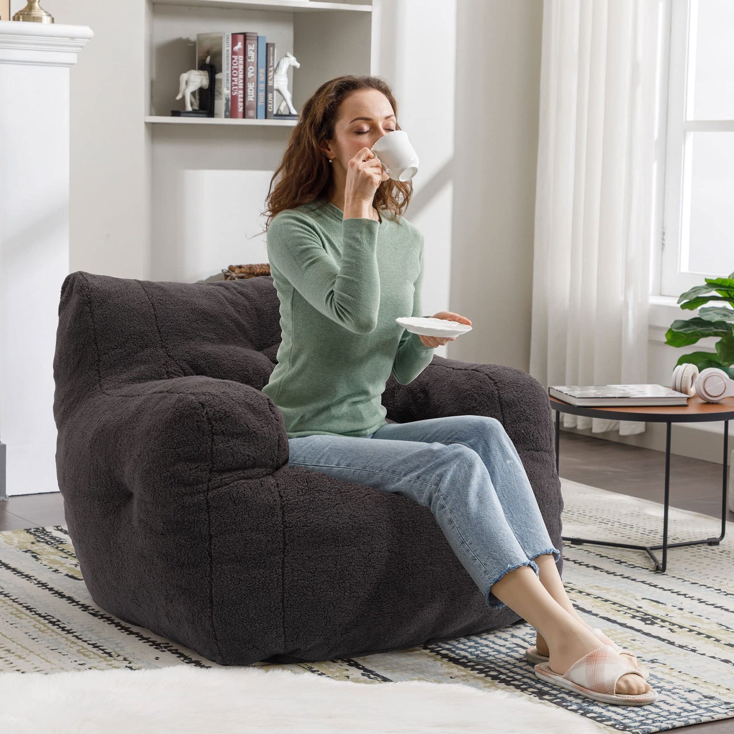AWQM Fluffy Lazyboy Bean Bag Chair Padded Tufted Upholstered Bean Bag Chair