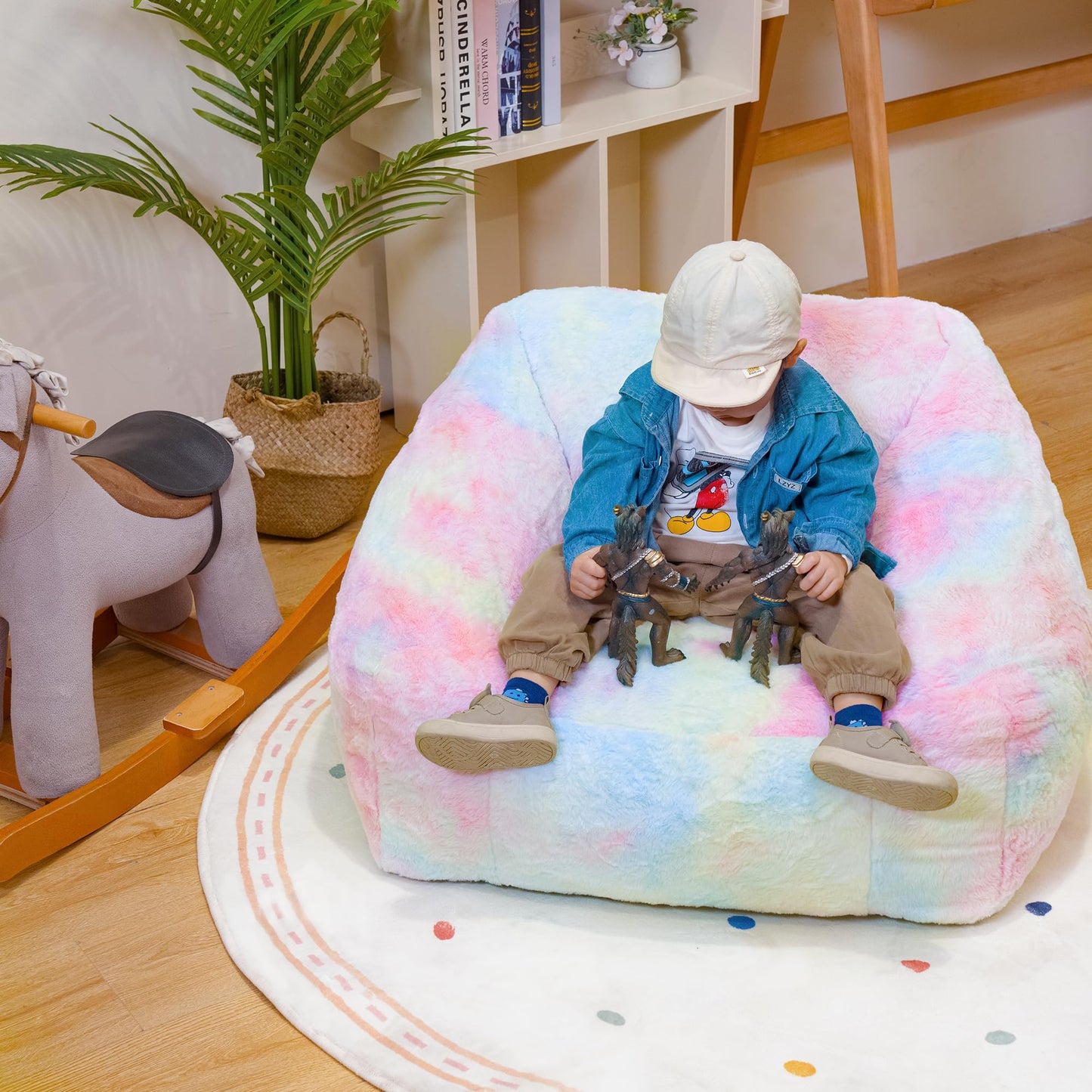 AWQM Kids Bean Bag Chair, Modern Rainbow Color Bean Bag Sofa