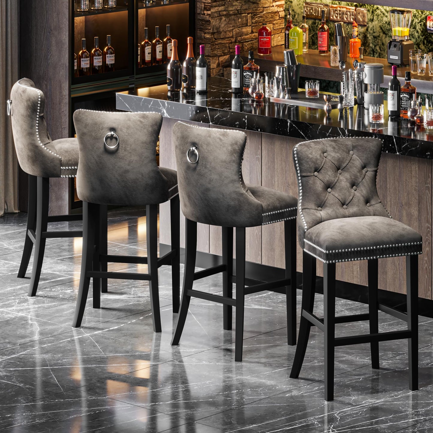 AWQM Velvet Tufted Counter Height Bar Stool Set of 4