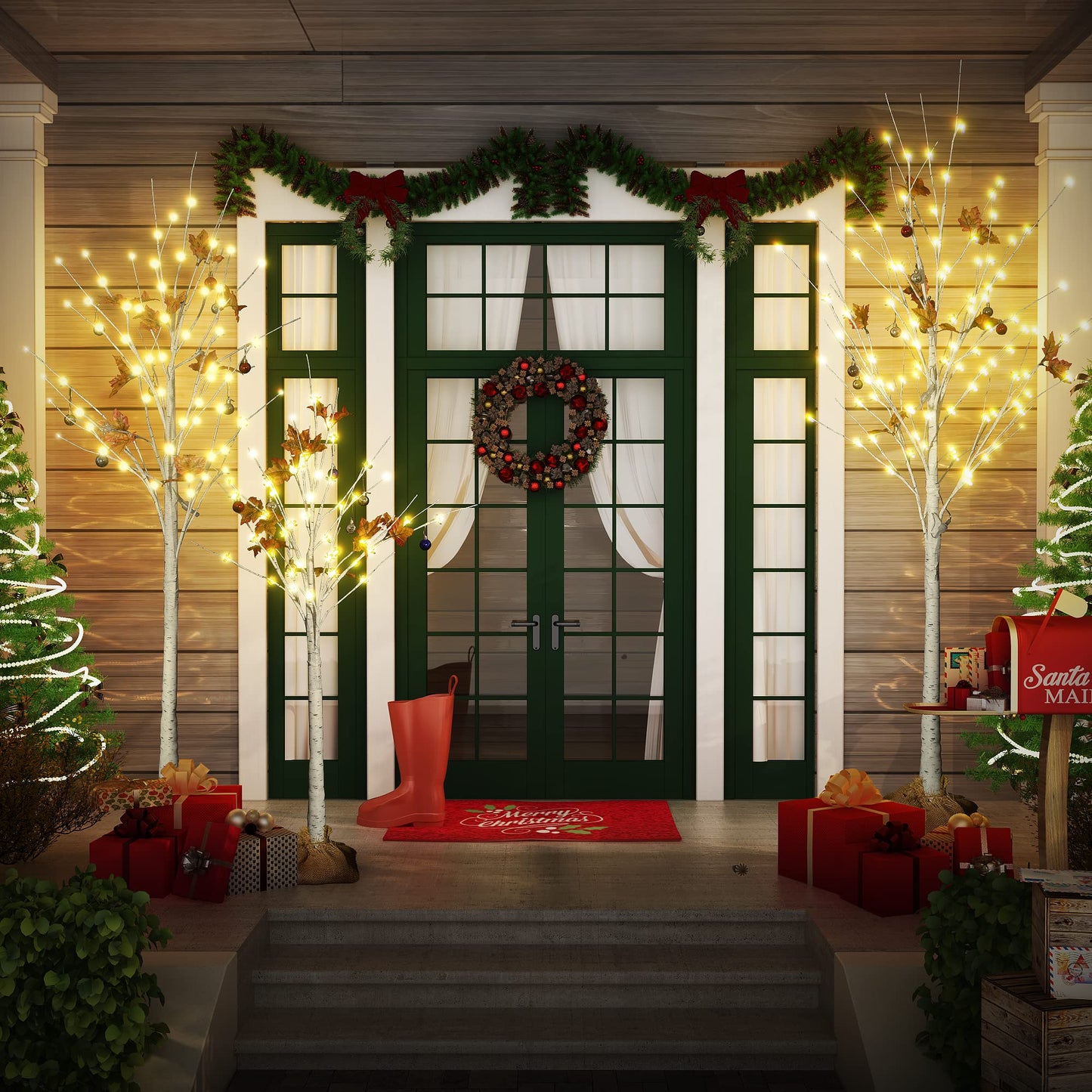 AWQM  3 Piece LED Holiday Tree Warm White Light Cherry Blossom Illuminated Tree