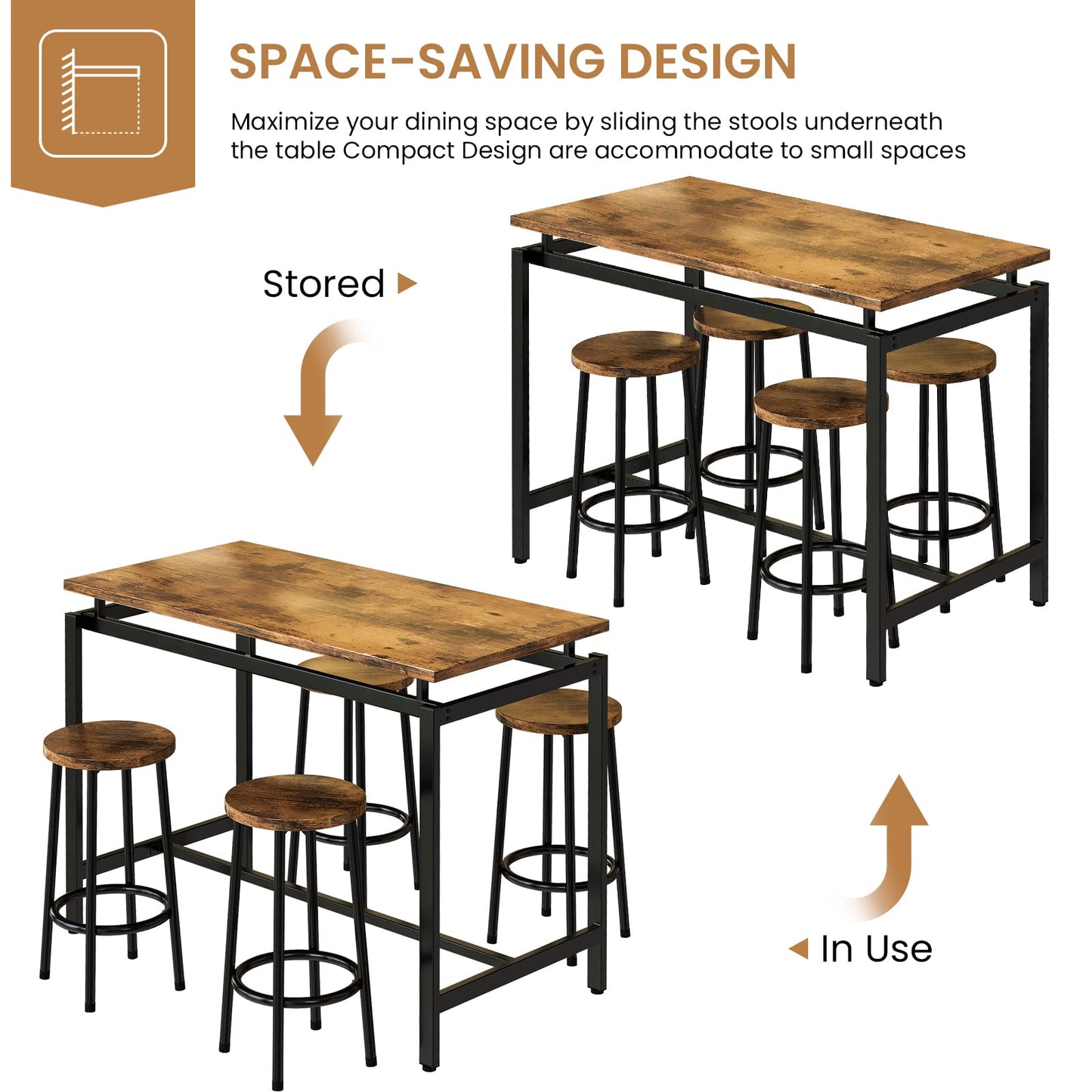 AWQM Modern Kitchen Industrial Dining Table and Chairs 4 People Dining Set