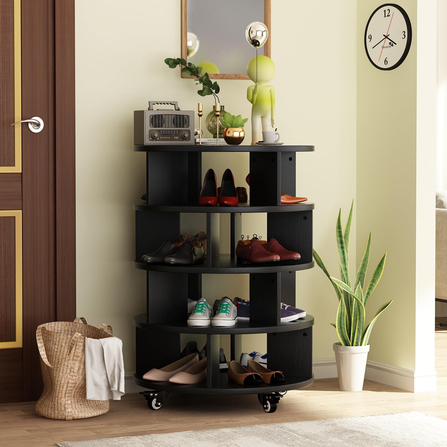 AWQM 4-Shelf Rotating Freestanding Shoe Cabinet 360° Rotating Shoe Rack Tower