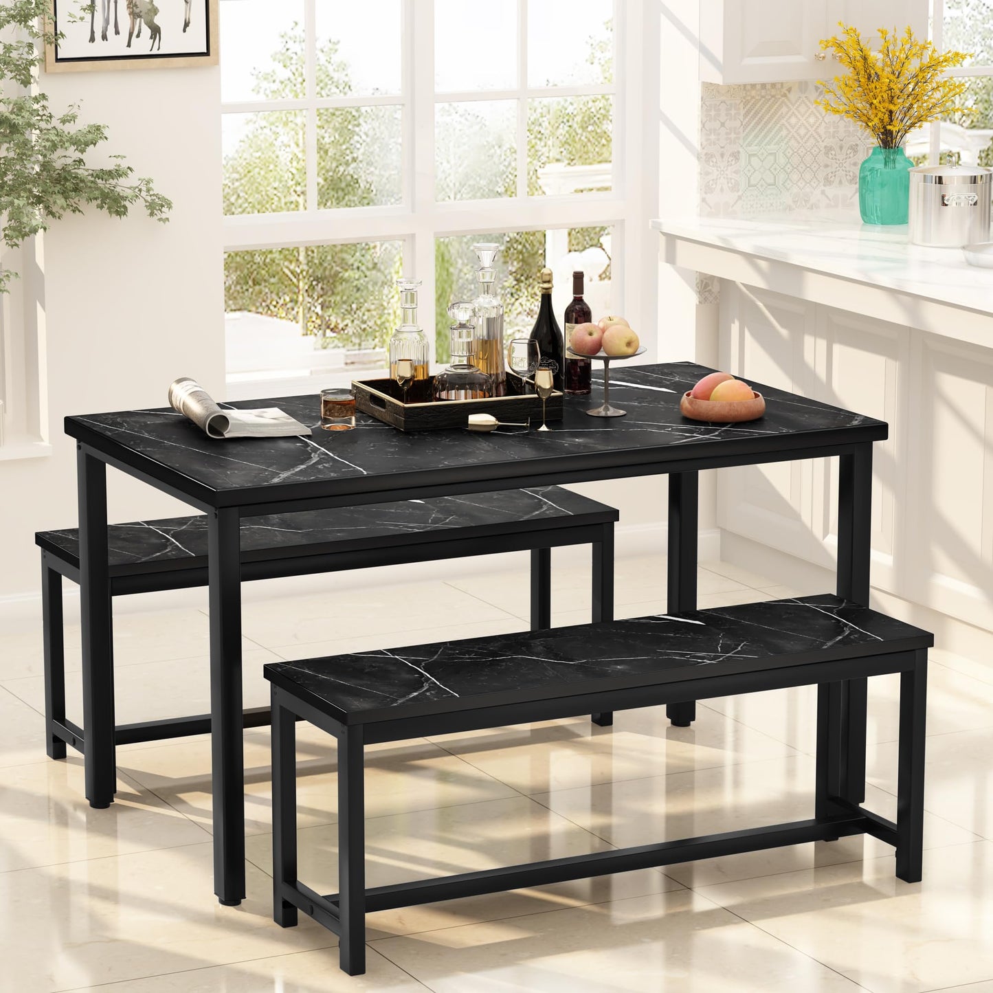 AWQM 47" Dining Table with Bench, Dining Table Set for 4-6 People